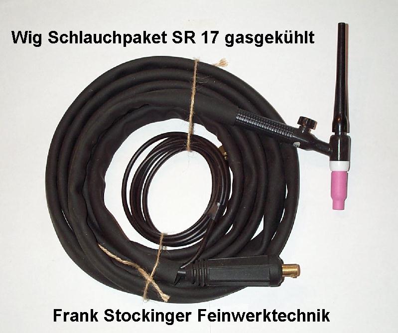 WIG Schlauchpaket SR 17 gasgekühlt, 4 Meter lang.